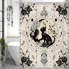 Witch Black Cat Moon Phase Beige Stars Mystic Celestial Decorative Shower Curtain, Bathroom Decorative Shower Curtain, Waterproo