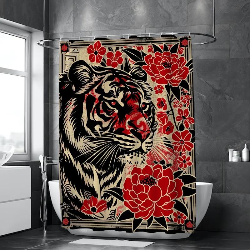Waterproof Shower Curtain for Bathroom Tiger Flower Opaque Curtains Bath Things Accessories the Sets Full Set Showers Bathtub