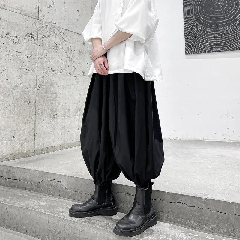 Men's Autumn Relaxed-Fit Casual Wide-Leg Pants with Stylish Cuffed Hem and Cropped Lantern Design