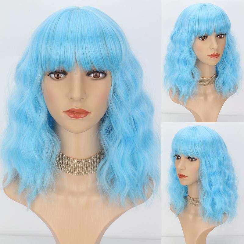 Parrucca Donna Lunga Ricci Ondulata Blu Navy - Fibra Sintetica Termoresistente Per Cosplay, Halloween, Vita Quotidiana (Color Foglia Di Tè)