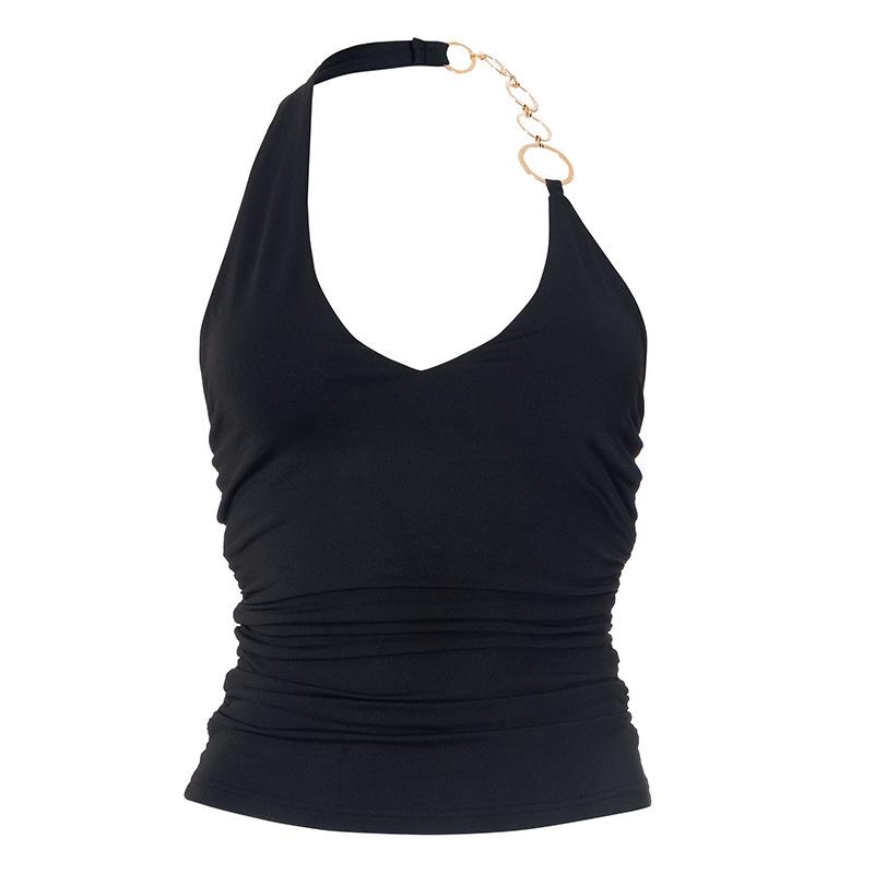 Y25TP001 Cross-Border Women's Sleeveless V-Neck Sexy Ring Halter Top for Spring/Summer