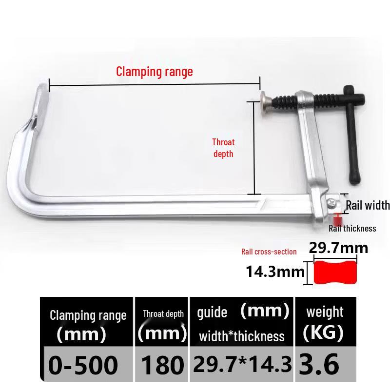 Heavy Duty Woodworking F-Clamp with Guide Rail