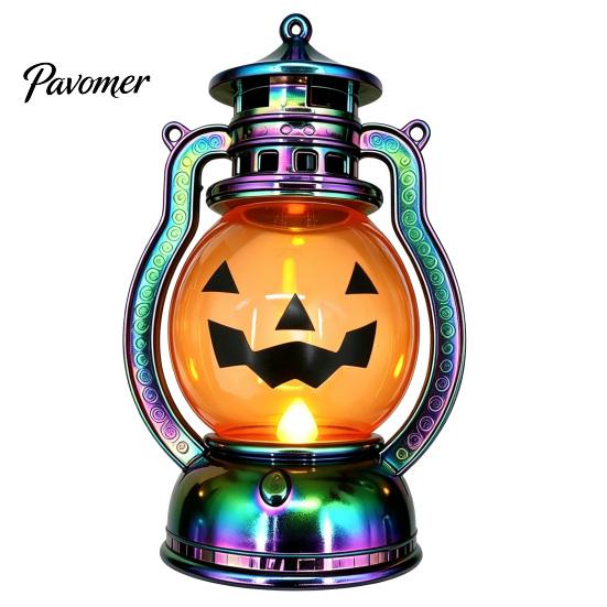 Durable Plastic Lamp Halloween Pumpkin Lantern, Flickering LED Lamp, Vintage Handheld Spooky Night Decor Oil for Tabletop Indoor Outdoor Party