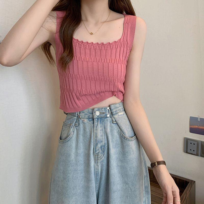 Unique and Chic Camisole Summer Inner Vest Women's Short Top Knitted Strapless Outer Wear