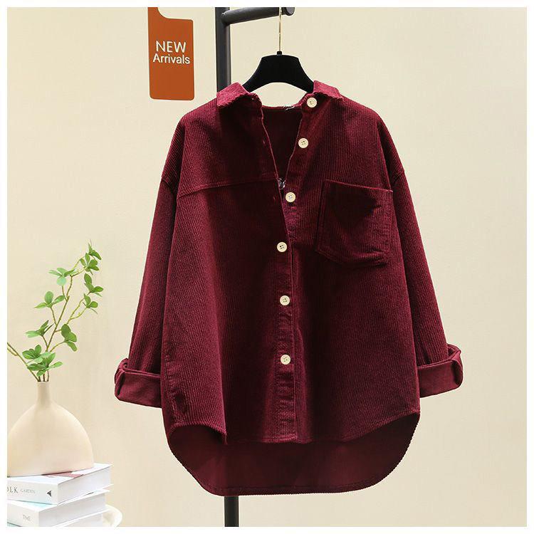 

Plus Size Korean Style Winter Long Sleeve Shirt - Versatile European American Solid Color 3XL вино красного