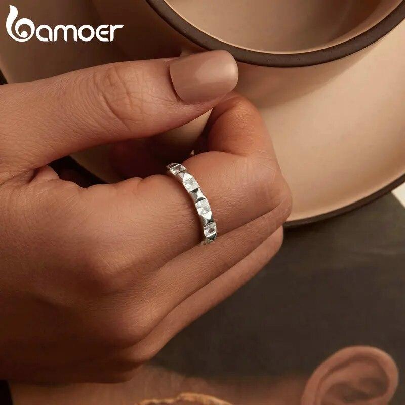 BAMOER 925 Sterling Silber Funkelnder Zirkon Stapelbarer Ring Nietenring für Frauen Party Alltag Edlen Schmuck Geschenk