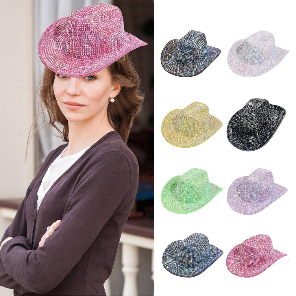 Eye-catching Crystal Cowboy Hats Bride Hat Panama Hat for Bachelorette Party Cowboy Hats for Club Stage Shows