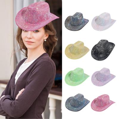 Chapeaux de Cow-boy en Cristal Accrocheurs Chapeau de Mariée Chapeau Panama pour Enterrement de Vie de Jeune Fille Chapeaux de Cow-boy pour Soirées en Club Spectacles sur Scène