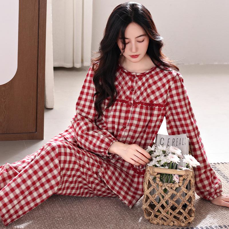 Pajamas Women'S Spring And Autumn Pure Cotton Long-Sleeved Large Size Medium Women'S Autumn And Winter Women'S Cotton Loungewear Set