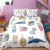Cat Flowers King Queen Duvet Cover Cartoon Kitty Floral Bedding Set For Kids Lovely Animals Black 2/3pcs Polyester Quilt Cover
