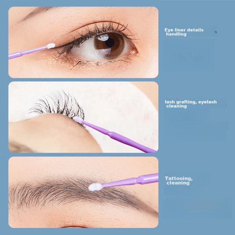 UPLUS Nano Cotton Swabs, Makeup Use, Thin and Small, 200 Pieces, Purple + Pink