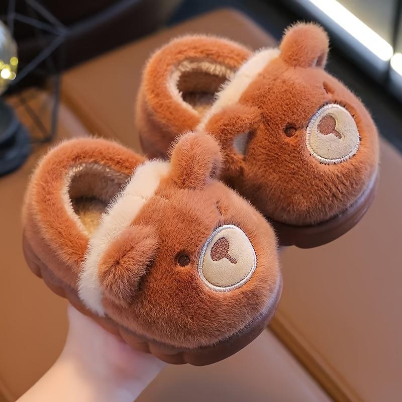 Casual Cute Cartoon Animal Slip On Furry Home Shoes for Girls Boys, Non-slip Warm Comfy Slippers for Indoor