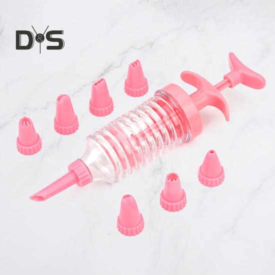 1 Set Pastry Nozzle Kit Food Grade Safe Pink DIY Baking Cake Decorating Syringe