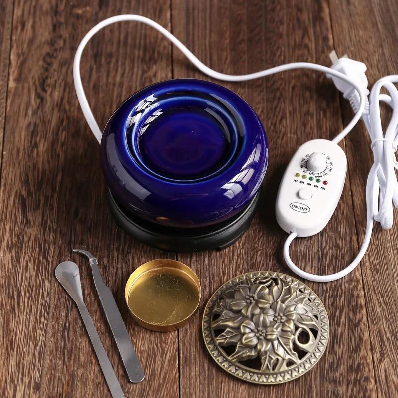 Blue Electronic Incense Burner Timing Temperature Regulation OUD Ceramic Censer 220V Essential Oil Lamp Home Fragrance Stove