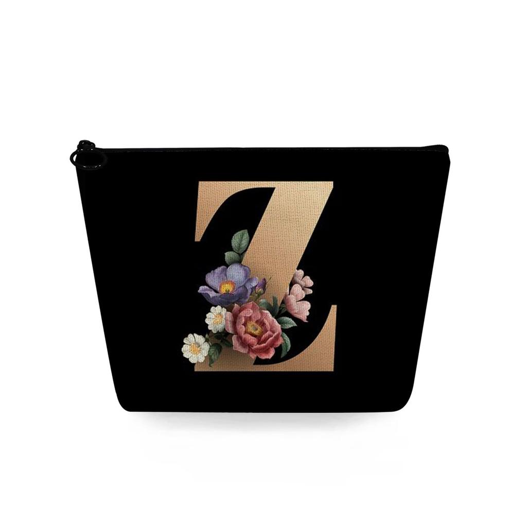 Women Black background letters Print Cosmetic Bag Toiletries Organize Travel Storage Case 6729 KTB