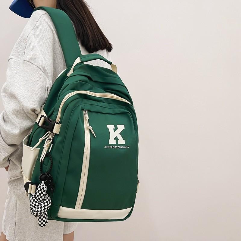 Blocked Color Simple Letter Print Student Backpack For School And Daily Use