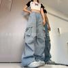 Womens Casual Straight Leg Pants Washed Cotton Loose Fit Streetwear Trousers