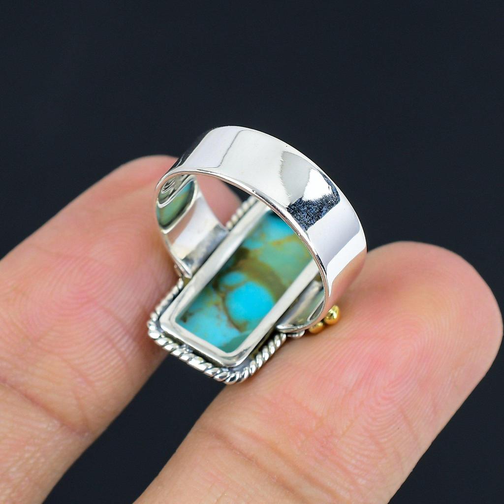 Bague bicolore en cuivre naturel Turquoise, pierre précieuse solide, bijoux faits à la main pour femmes et filles, 925