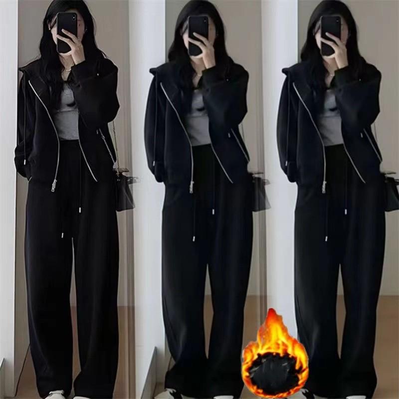Women's Feminine Slimming & Youthful Casual Sports Set Long-Sleeve Hooded Sweatshirt + Wide-Leg Pants Two-Piece Set