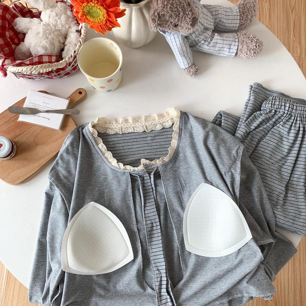 Maternity & Nursing Pajamas Set with Breast Pads for Spring & Autumn – Plus Size