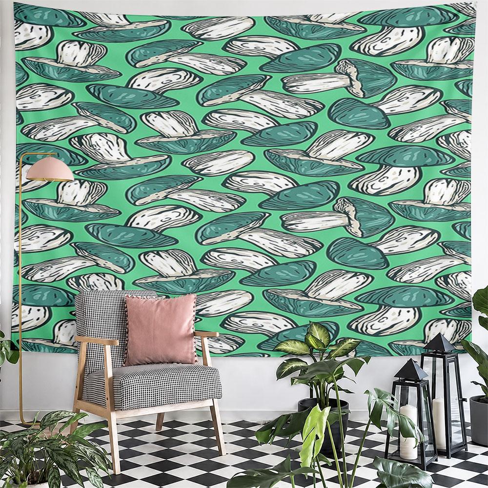 Green and White Mushroom Pattern Design Pattern Wall Hanging Tapestry Decorative Tapestry Home Decor for Bedroom and Living Room