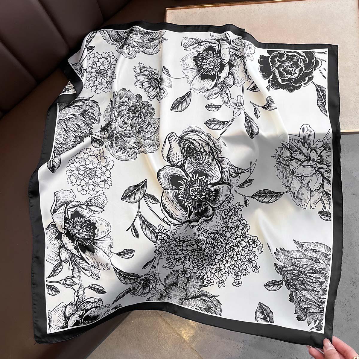 

Imitation Silk Scarf For Women Flower Print Neckerchief Luxury Bandanna Square Scarf Spring/Sunmer Headband Hijab