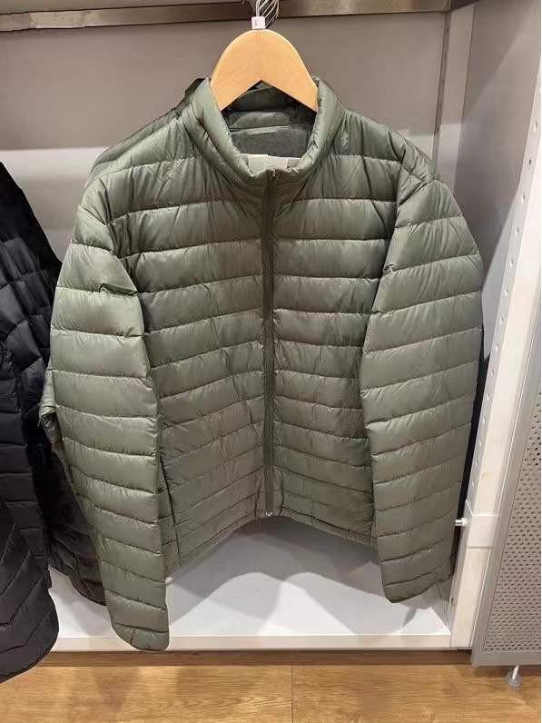 Men s Japanese-Style Lightweight Down Hooded Jacket with Stand Collar, Plus Size Large