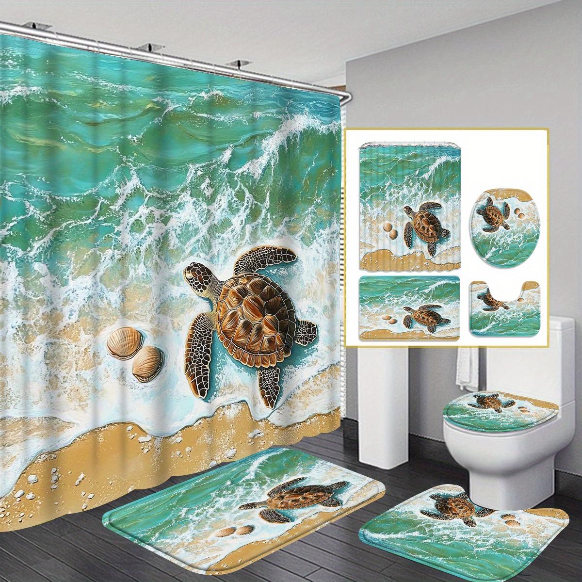 

Sea Turtle Shower Curtain Set with 12 Hooks - Polyester Fabric, Non-Slip Bath Mat, Toilet Seat Cover, and U-Shaped Rug - Machine 90x180cm