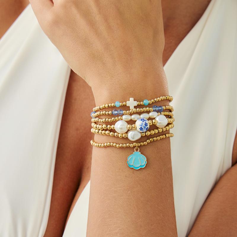 1Set Fashion Bracelets For Women New Vintage Irregular Beads Imitation Pearl Chain Jewelry Gift
