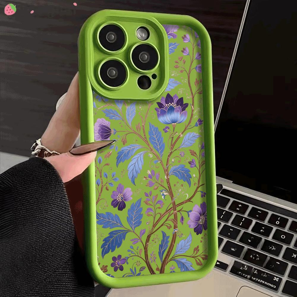 Blue and Purple Floral Pattern Phone Case for IPhone 14 15 16 Plus 13 12 11 16 Pro Max 12 Mini XS Max TPU Protect Cover
