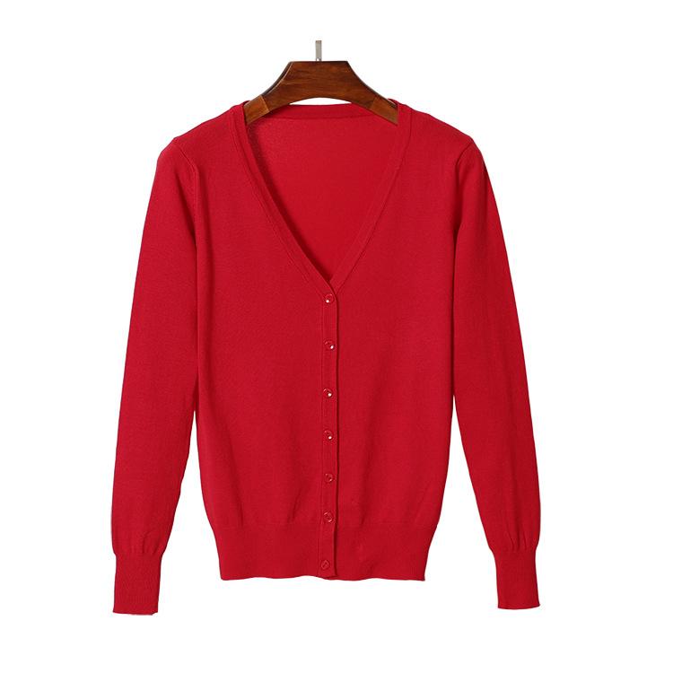 Women V Neck Spring Fall Knit Cardigan Solid Color Long Sleeve Cover Up Thin Sweater Plus Size