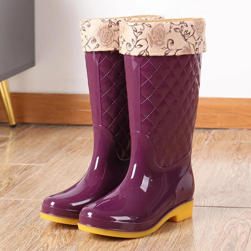 Maogu Femmes Adulte Travail Tube Haut Chaussures d'Eau Antidérapantes Chaussure d'Automne Couleur Unie Imperméable Plaid Botte en Caoutchouc 2024 Bottes Neige Pluie