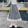 Women's High Waist Checkered Lace Trim A-line Midi Skirt (2025)