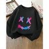 Unisex Crewneck Sweatshirt , Pink Blue Gradient X Eyes Smile Pattern, Machine Washable, Spring and Autumn, Sportswear and Casual Wear, Soft