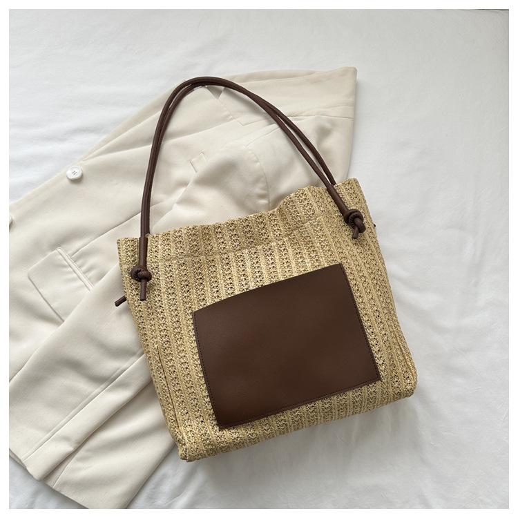 Summer straw bag women's 2025 new large-capacity woven shoulder bag high-end texture niche commuter tote bag