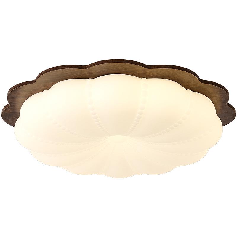 Retro Cream Style Walnut Ceiling Light - New Chinese Design for Bedroom & Study, Eye Protection.