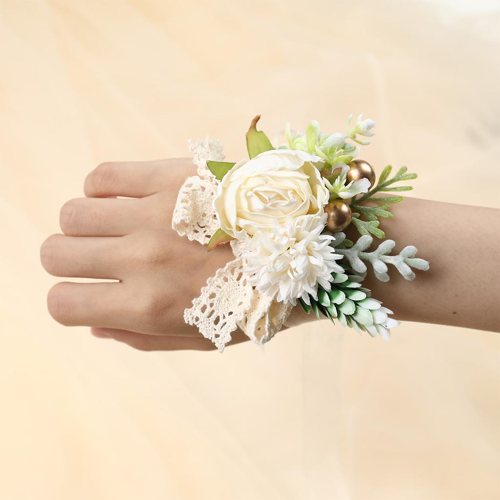 Wrist Corsage Bridesmaid Sisters Wedding Party Handmade Flower Artificial Silk Rose Bracelet Flowers Wedding Dancing Party Decor