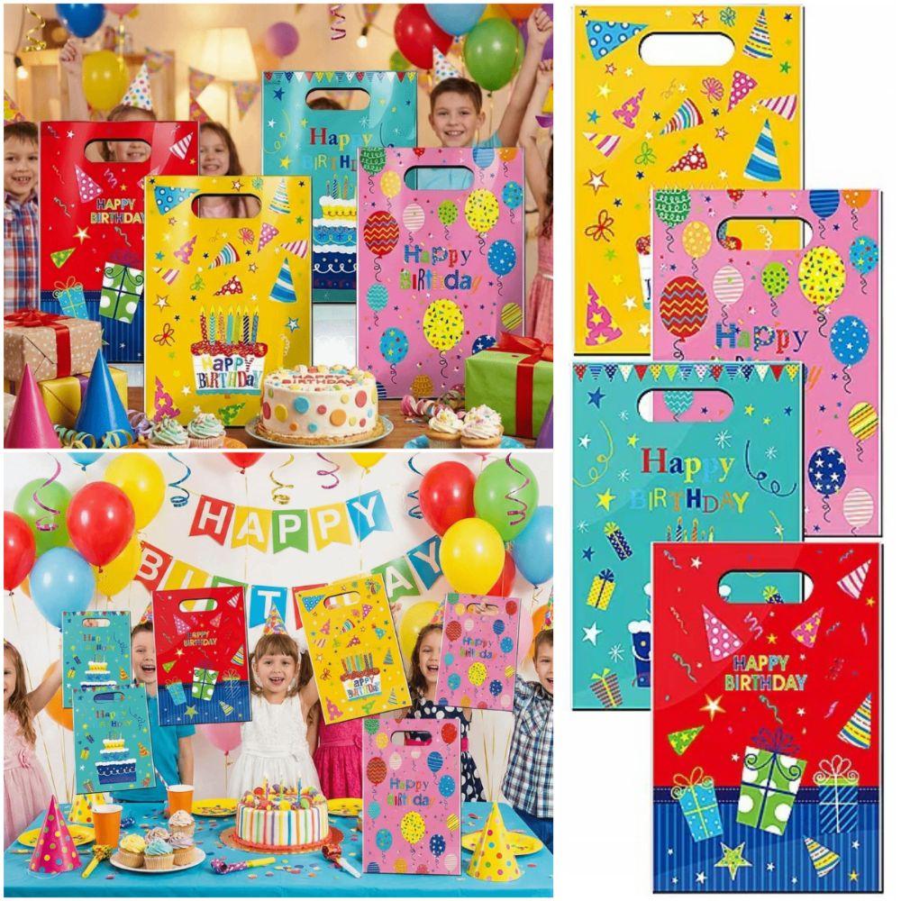 50PCS Creative Happy Birthday Gift Bag Multicolor Mixed Pattern Tote Bags Cartoon Cake Baloon Packaging Handbag Party Favors