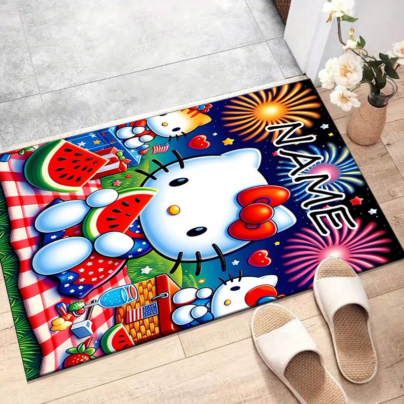 Custom HelloKitty Mat Personalized Name, Polyester Washable Indoor Entryway Rug, Gift for Christmas, Easter, Thanksgiving Day
