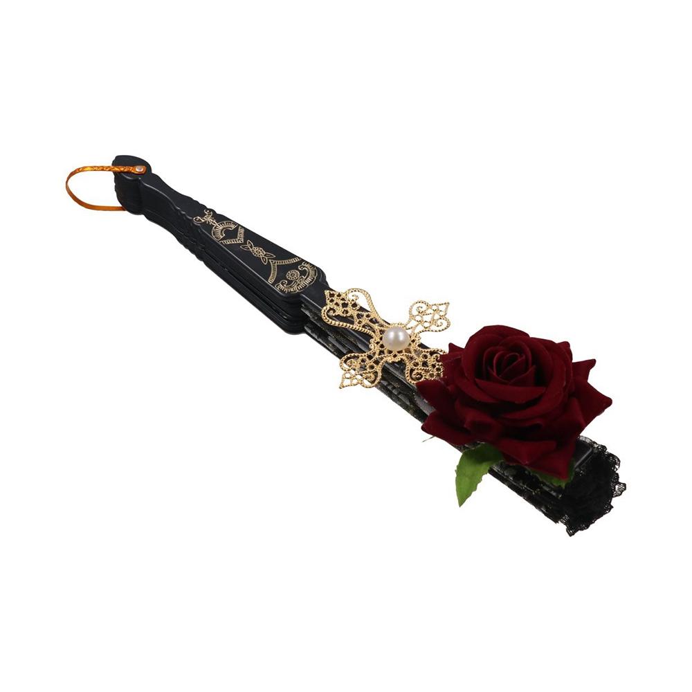 Prop Dark Gothic Court Gorgeous Dance Hand Fan Lace Rose Folding Fan Folding Fan Lolita Lace Fan