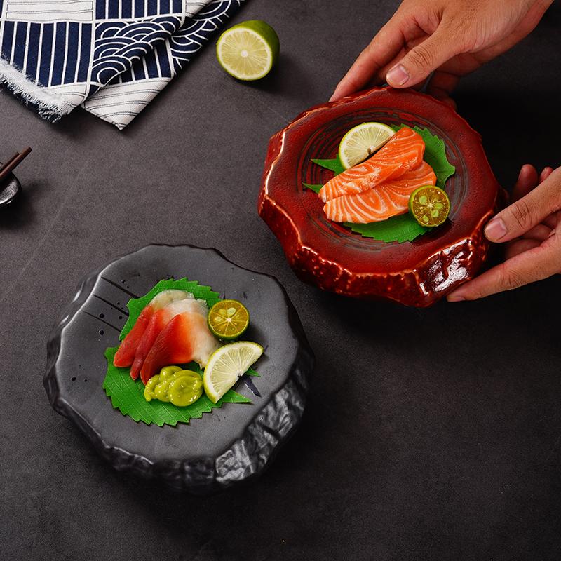 Creative Stone Patterned Ceramic Plates Japanese Style Board Dishes Sashimi Sushi Plates Restaurant Grilled Meat Plates