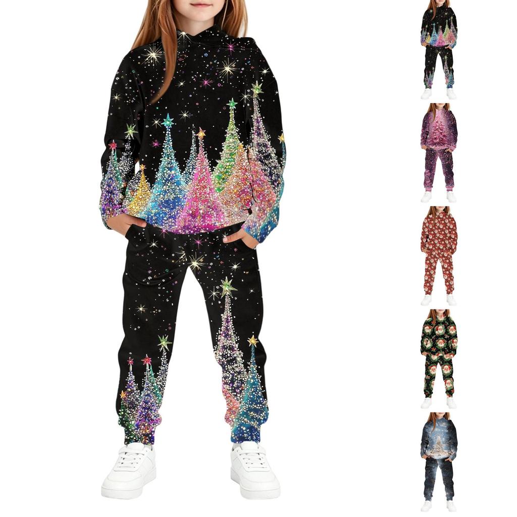 Kids Christmas Print Hoodie Set - Children's Hooded Pullover Top for Boys and Girls
