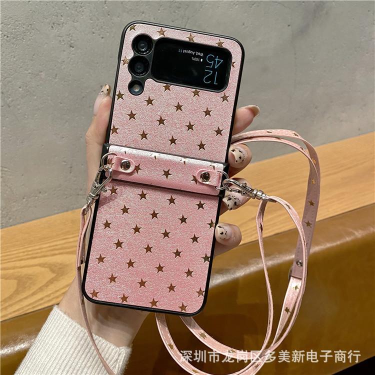 Applicable To Samsung ZFlip5 Laser Polka Dot Zflip4 Folding Mobile Phone Case P50pocket2 Lanyard Protective Case