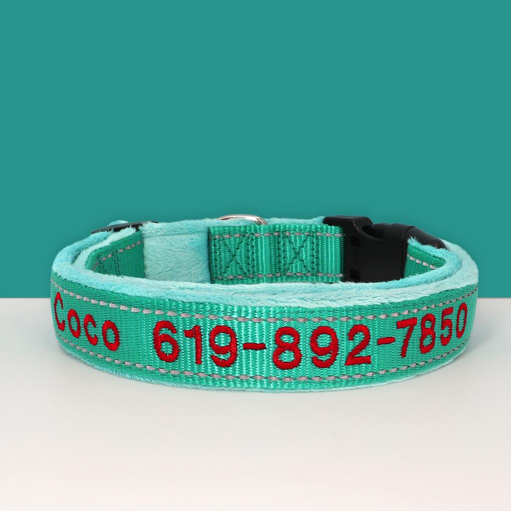 Embroidered Dog Collar Soft Padded Dogs Customized Collars Reflective Pet Necklace Night Safety For Small Medium Large Dogs Pug