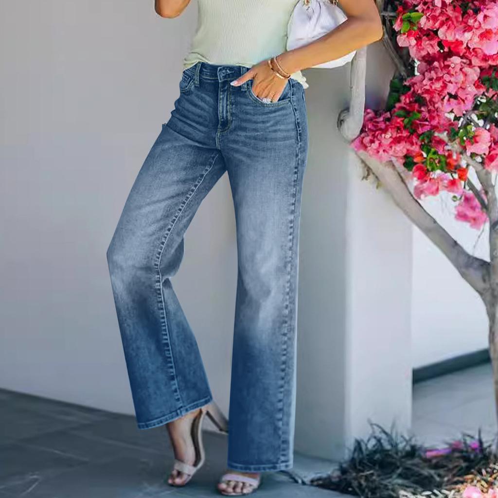 Women's Jeans Women's Washed High Waist Wide Leg Trousers