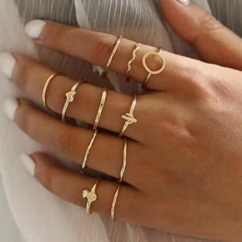 European-American Geometric Metal Stackable Finger Ring