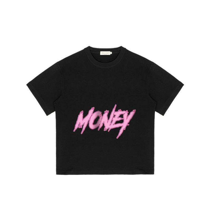 Black Oversized T Shirt with Pink Money Graffiti Print for Casual Streetwear Style