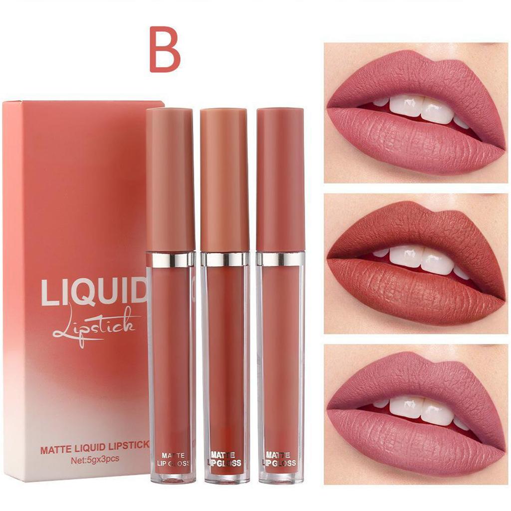 Long-Lasting Velvet Matte Lipstick 3Pcs – Water Resistant Daily Liquid Lip Color