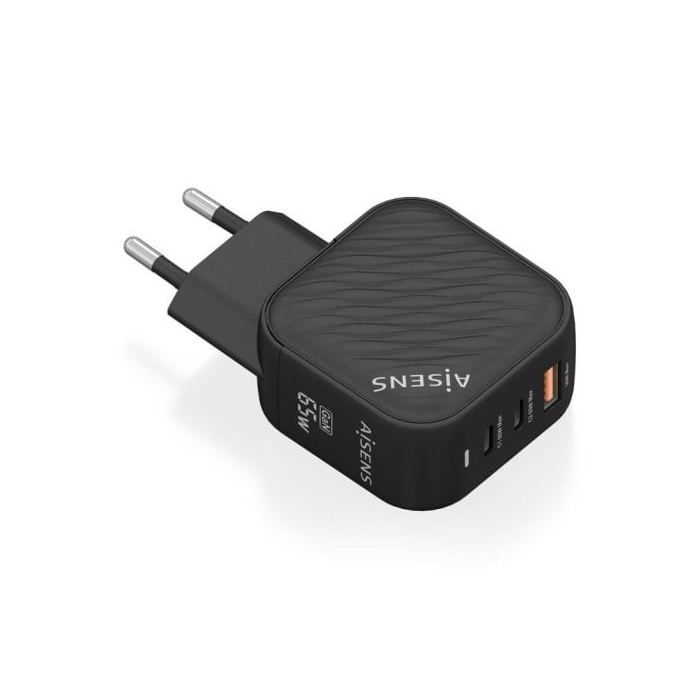 Cargador GaN - AISENS - ASCH-65W3P027-BK - 65W - 2xUSB-C PD3.0 - 1xUSB-A QC3.0