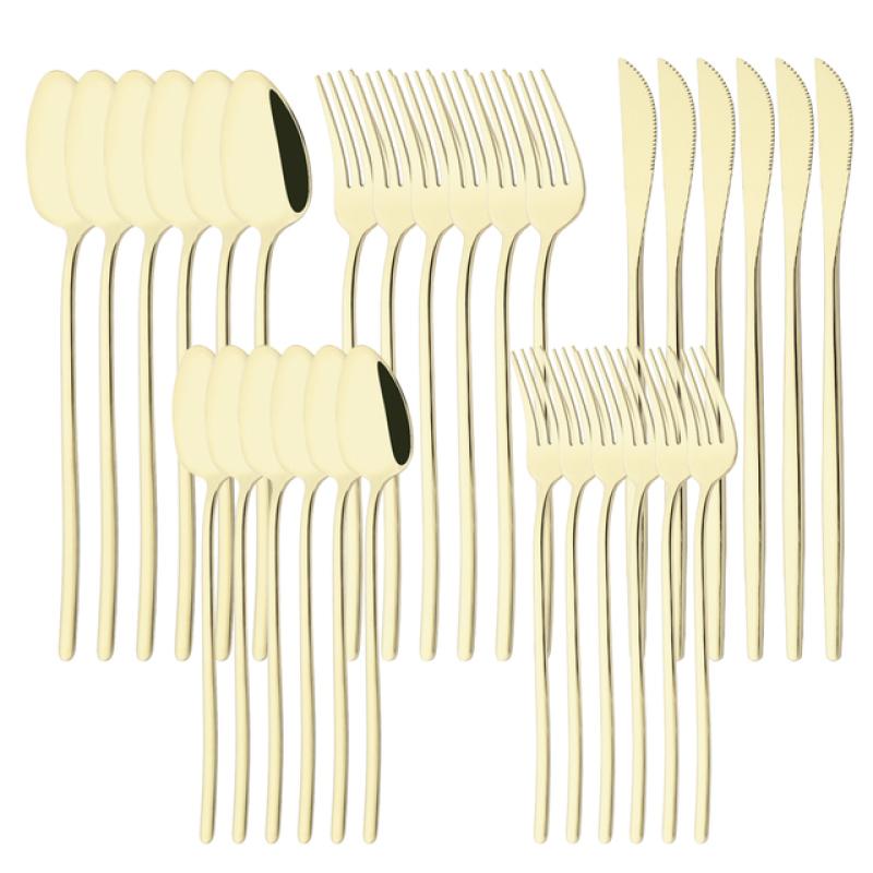 White Gold 30Pcs Dinnerware Set Knife Dessert Fork Spoon Tableware Cutlery Set 18/10 Stainless Steel Flatware Silverware Sets